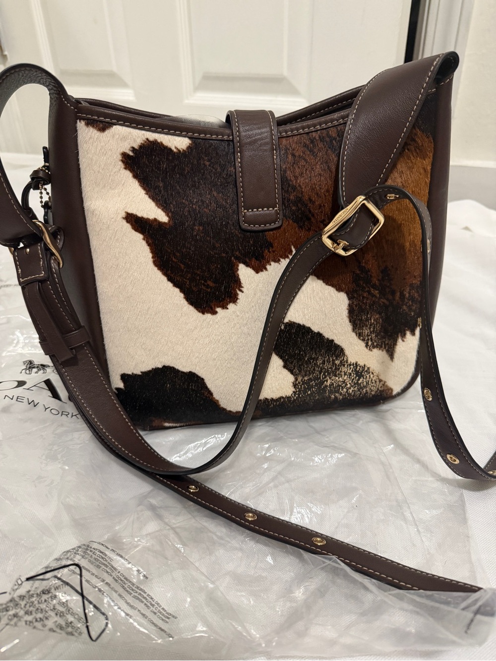 Coach Hadley Brown Black and White Cow Hair Leather Crossbody Bag - Picture 5 of 10